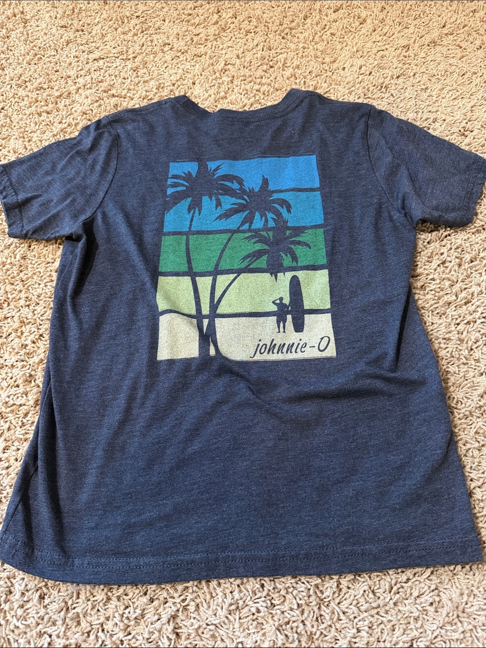 johnnie-O Navy Tee with Blue & Green Palm Graphic
